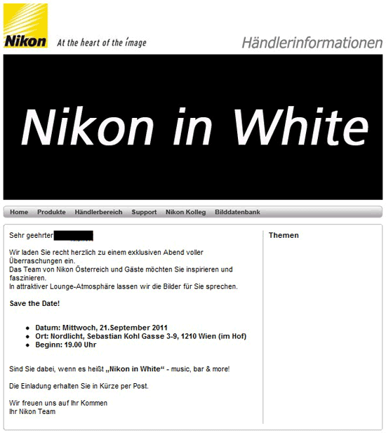 "Nikon in White" Press Invitation