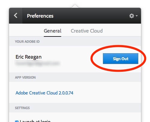 Creative Cloud Sign Out