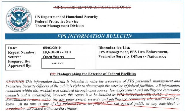 Homeland Security Bulletin on Photographers and Federal Buildings